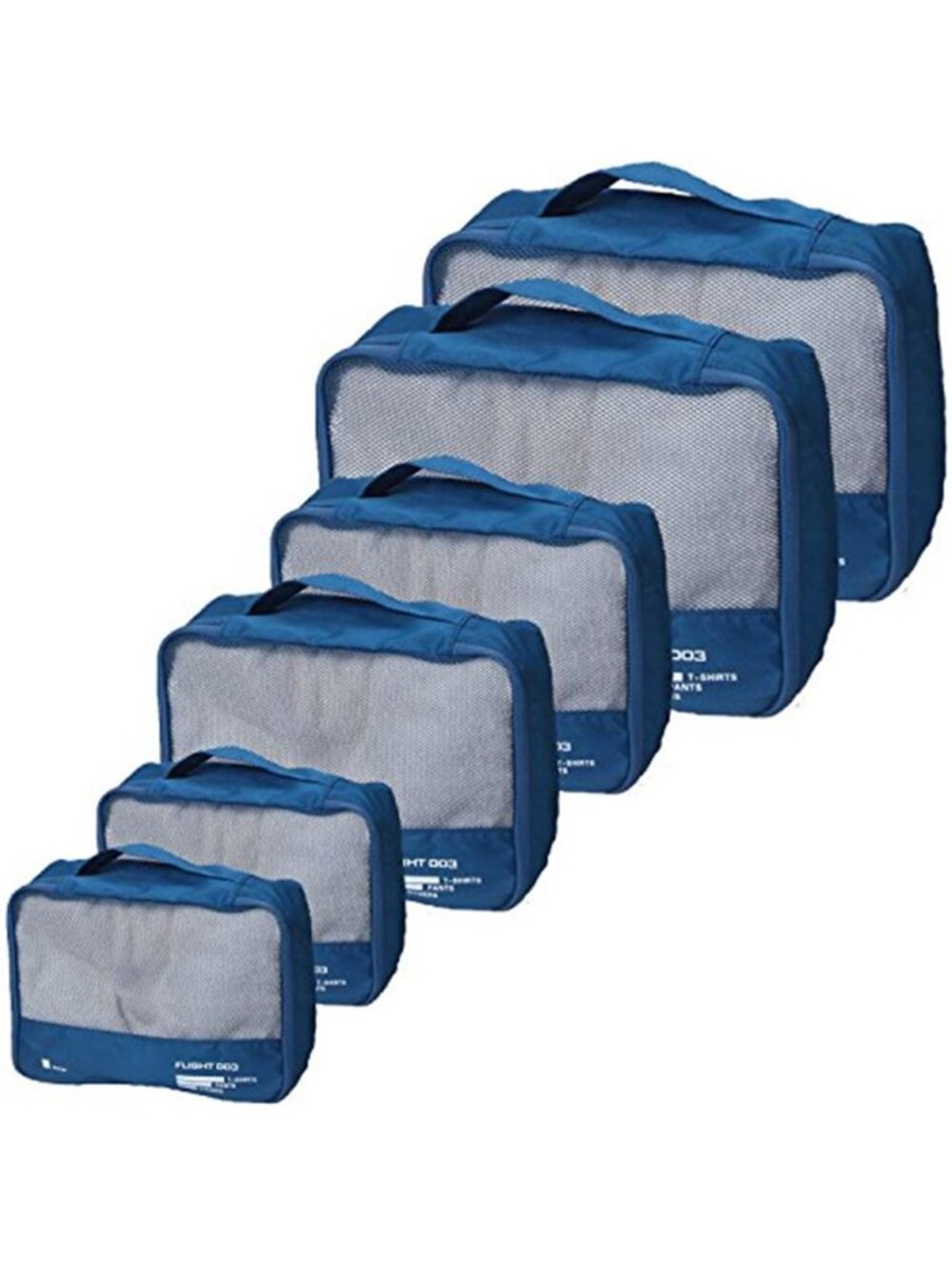 6 Packing Cubes Set Travel Organizers Suitcase Navy Blue Nylon Lightweight